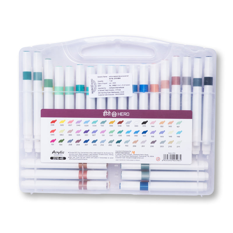 Hero Acrylic Marker Pen Set 2016-M48 – 48 Colors