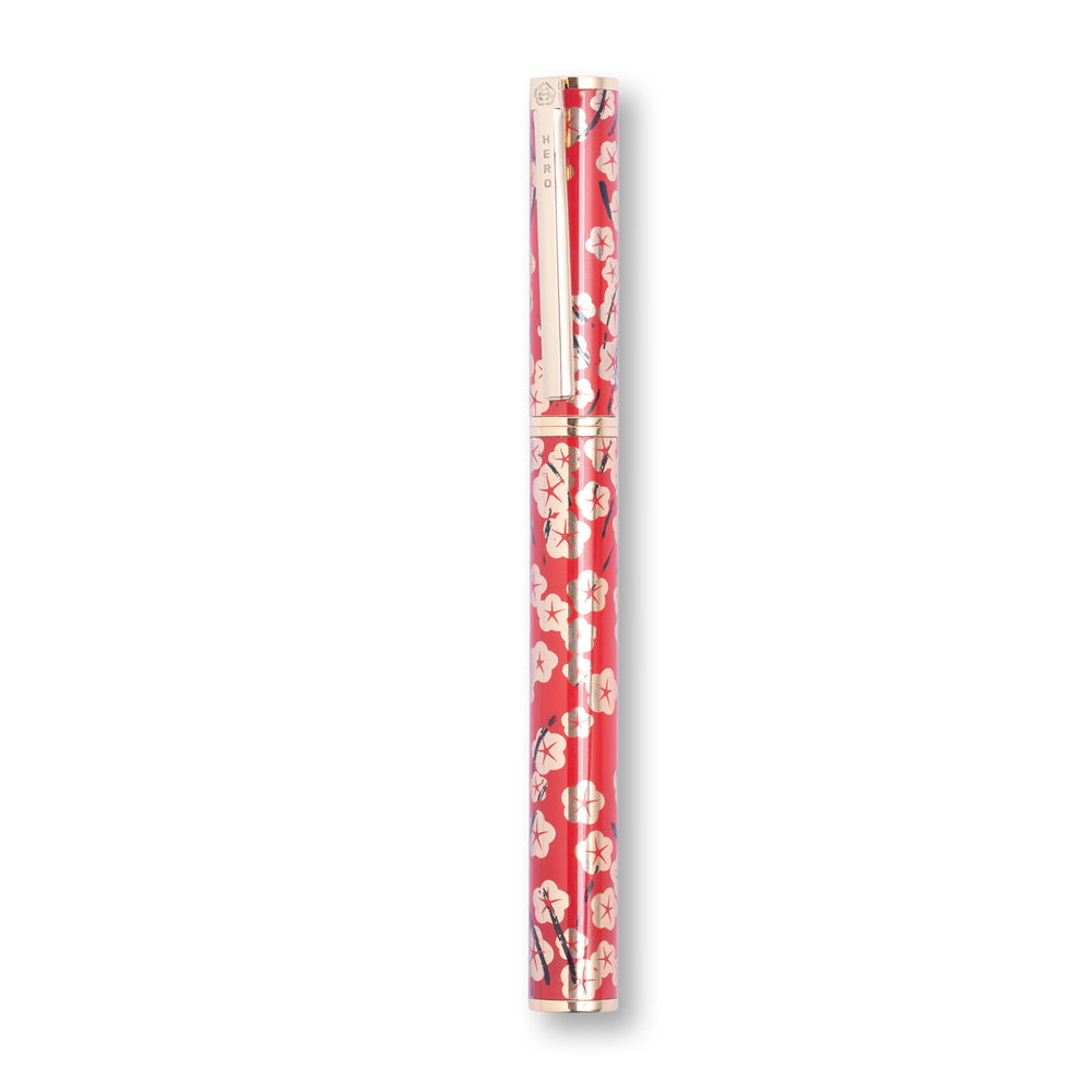 HERO H72-12K Red Flower Fountain Pen Fine Nib