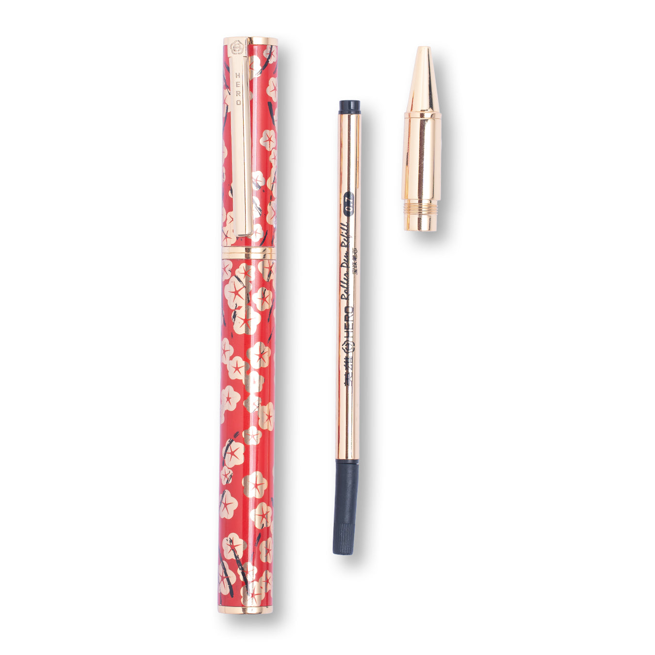 HERO H72-12K Red Flower Fountain Pen Fine Nib
