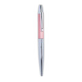 Pen with pink body and silver accents on a white background