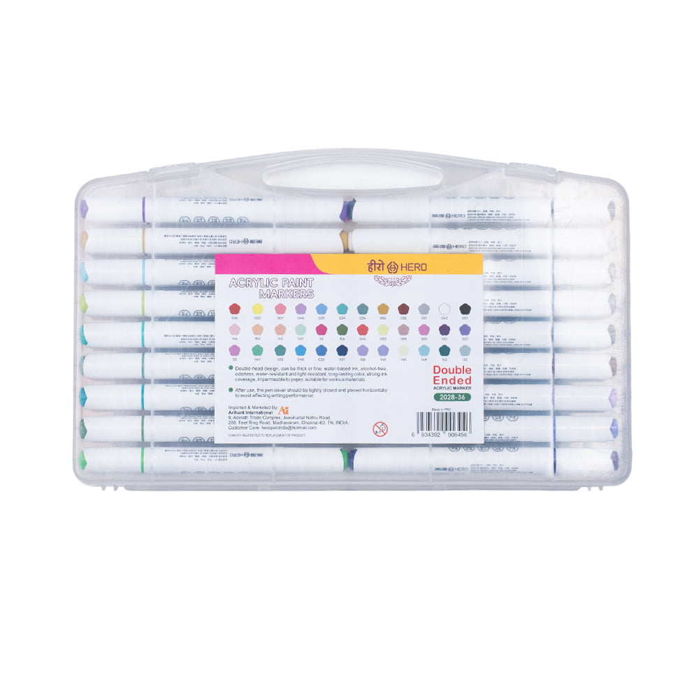 Hero Dual Tip Acrylic Marker Pen Set – 36 Colours