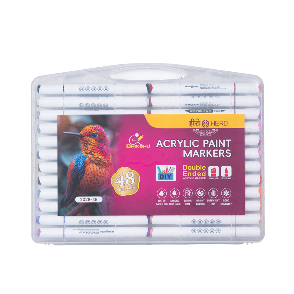 Hero Dual Tip Acrylic Marker Pen Set – 48 Vibrant Colours