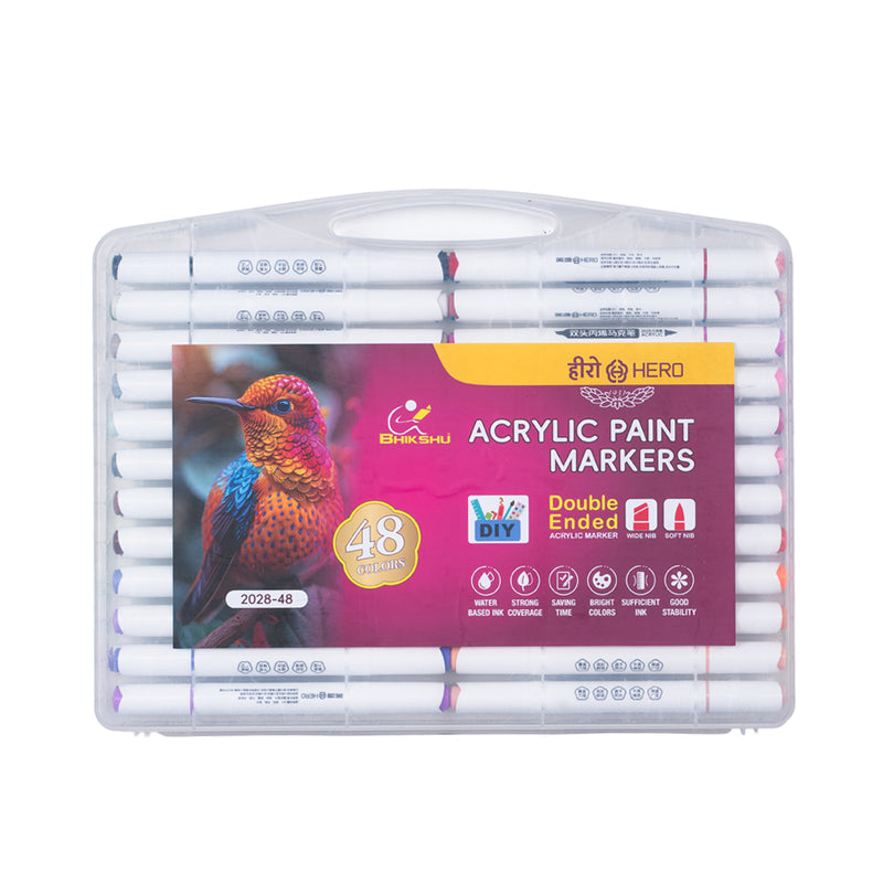 Hero Dual Tip Acrylic Marker Pen Set – 48 Vibrant Colours