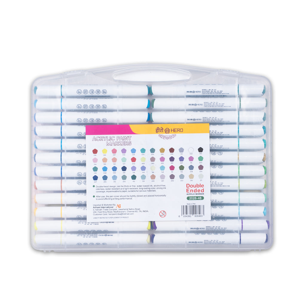 Hero Dual Tip Acrylic Marker Pen Set – 48 Vibrant Colours