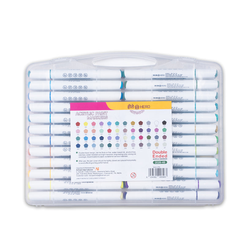 Hero Dual Tip Acrylic Marker Pen Set – 48 Vibrant Colours